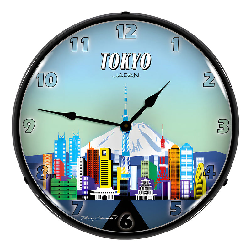 Collectable Sign and Clock Tokyo Skyline Backlit Wall Clock