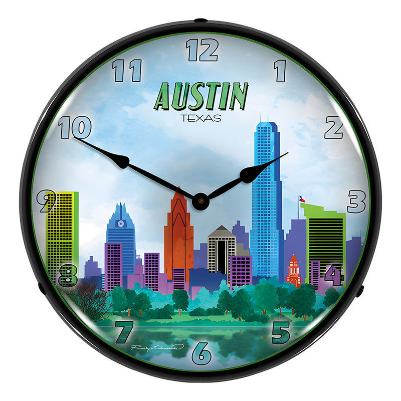 Collectable Sign and Clock Austin Skyline Backlit Wall Clock