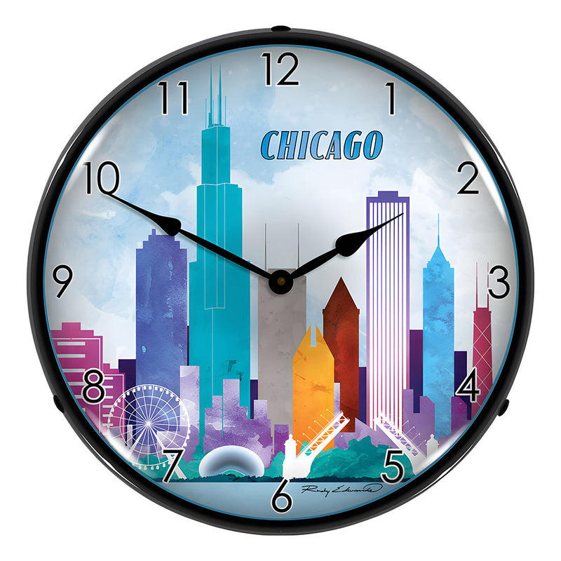Collectable Sign and Clock Chicago Skyline Backlit Wall Clock