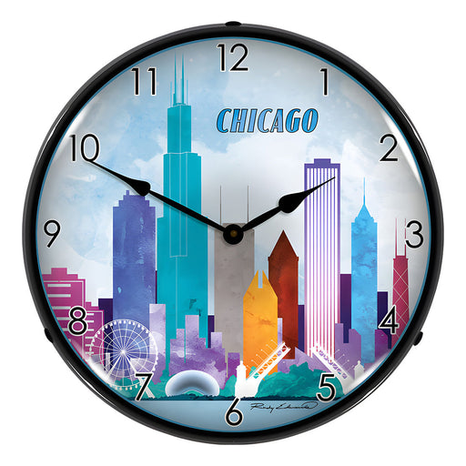 Collectable Sign and Clock Chicago Skyline Backlit Wall Clock