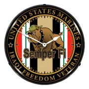 Collectable Sign and Clock Marine Veteran Operation Iraqi Freedom Backlit Wall Clock