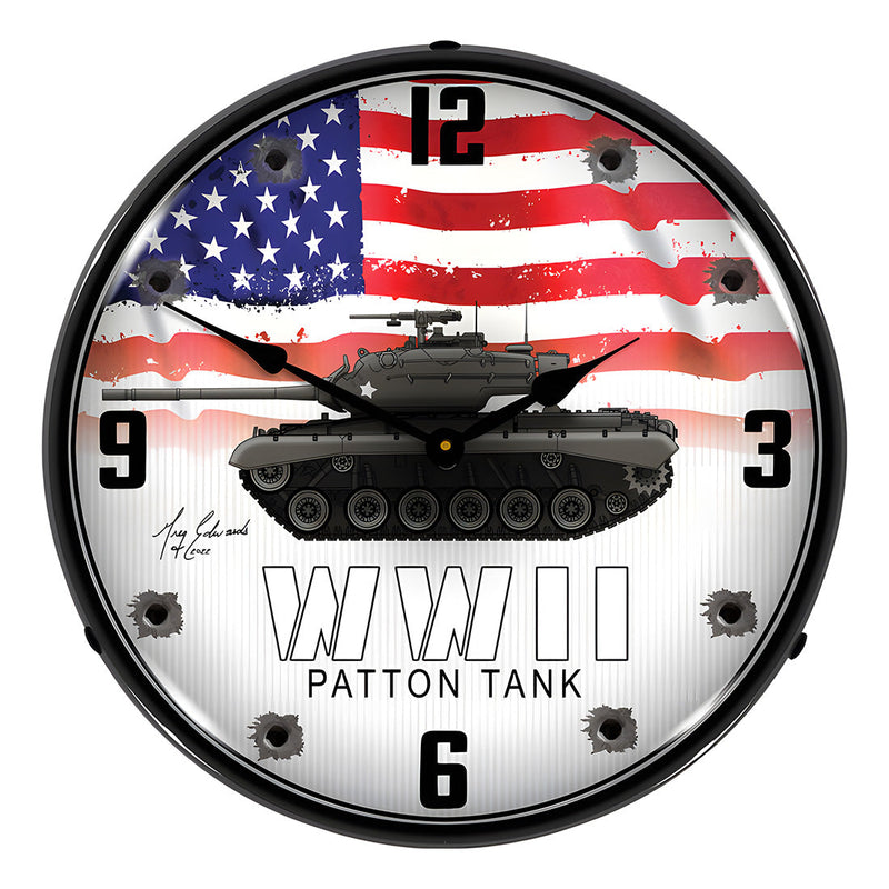 Collectable Sign and Clock WWII Patton Tank Backlit Wall Clock