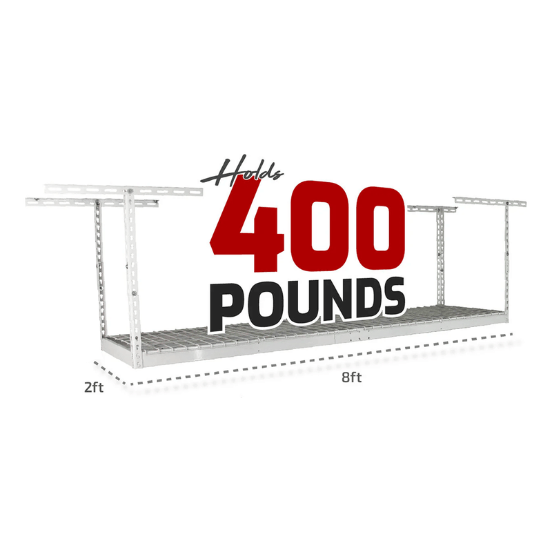 SafeRacks 2' x 8' Overhead Storage Rack with 24-45-Inch Drop (Hammertone)