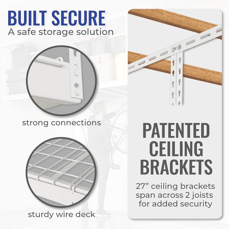 SafeRacks 2' x 8' Overhead Storage Rack with 24-45-Inch Drop (Hammertone)