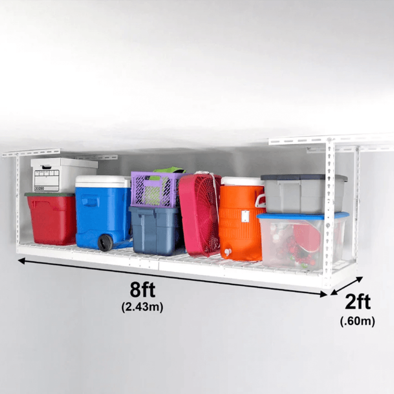 SafeRacks 2' x 8' Overhead Storage Rack with 12-24-Inch Drop (White)
