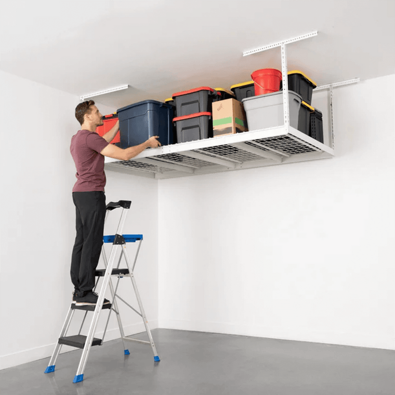 SafeRacks 4' x 8' Overhead Storage Rack with 12-24-Inch Drop (White)