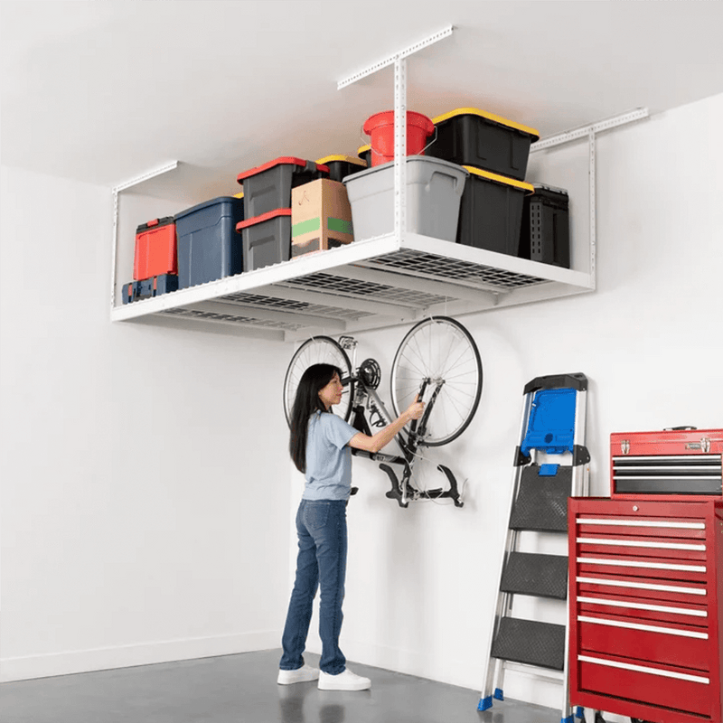 SafeRacks 4' x 8' Overhead Storage Rack with 12-24-Inch Drop (White)