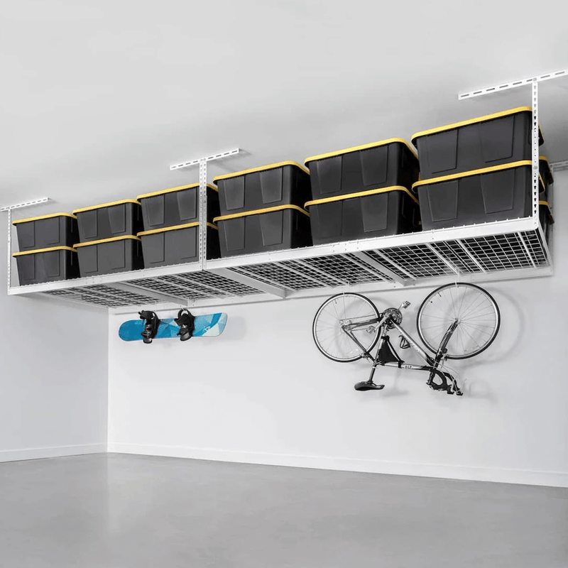 MonsterRAX Two 4' x 8' Overhead Storage Rack with 12-24-Inch Drop (White)
