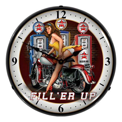 Collectable Sign and Clock Fill'er Up Backlit Wall Clock
