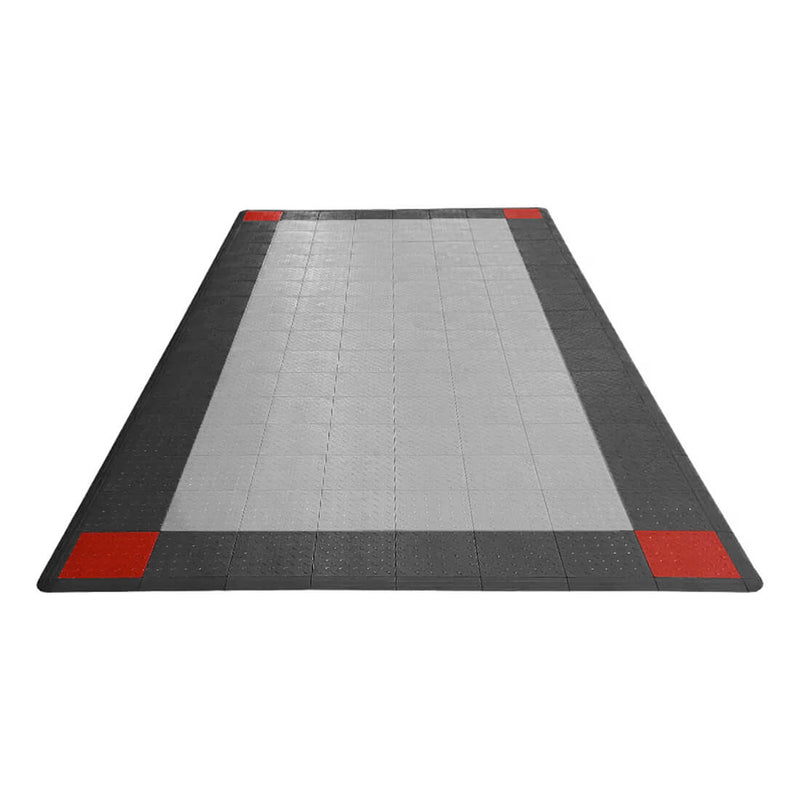 Speedway Tile 1-Car Garage Floor Tile Mat / Pad (Black / Red / Silver)