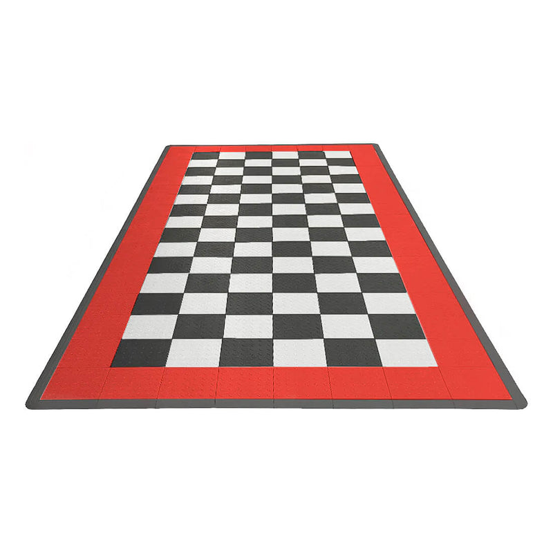 Speedway Tile Checkered 1-Car Garage Floor Tile Mat / Pad (Black / Red / White)