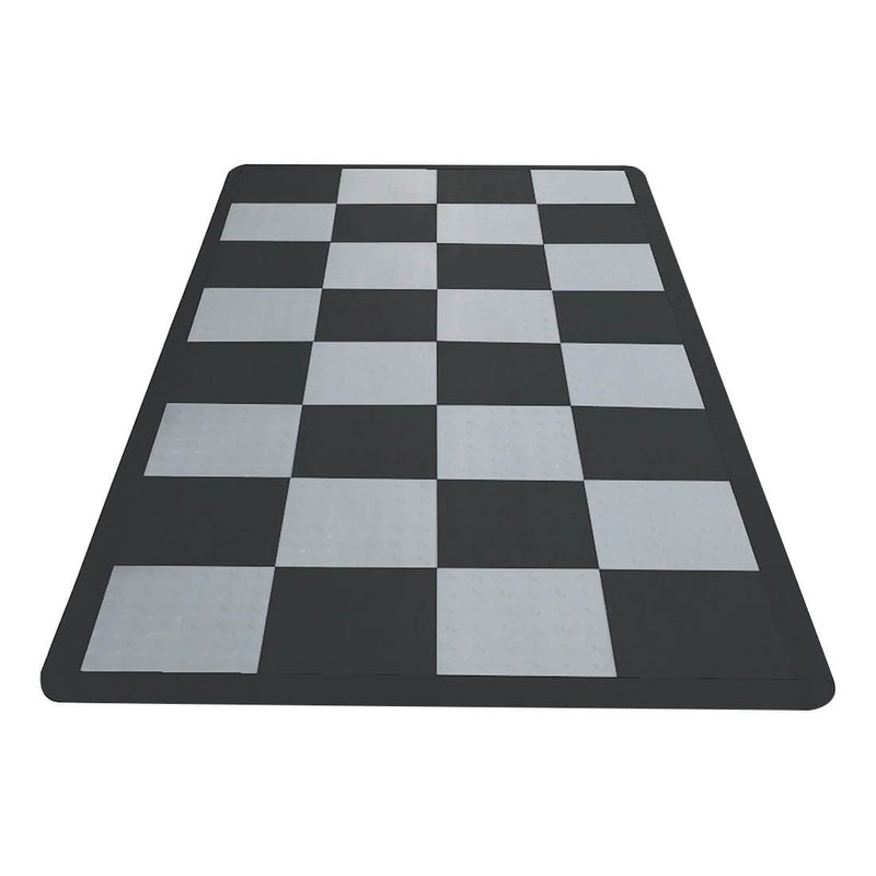Speedway Tile Checkered Motorcycle Garage Floor Tile Mat / Pad (Black / Grey)