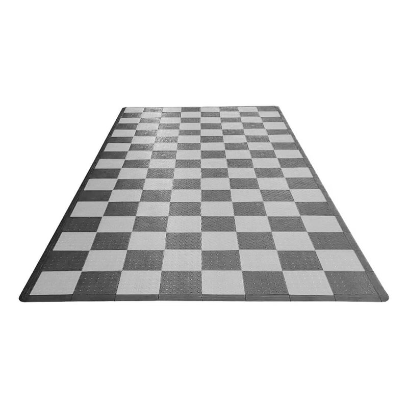 Speedway Tile Checkered 1-Car Garage Floor Tile Mat / Pad (Grey / Silver / Black)