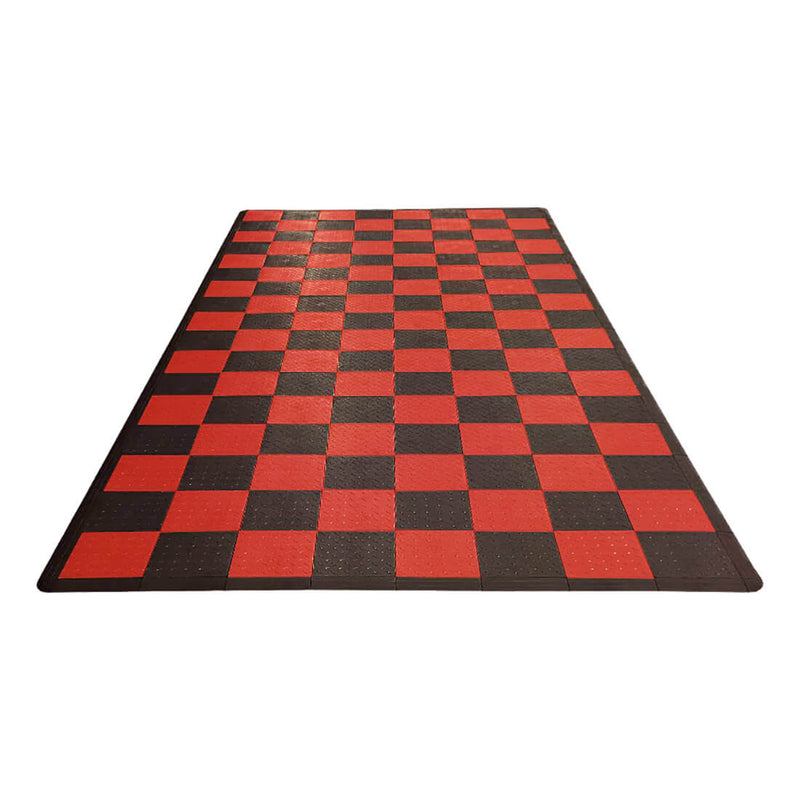 Speedway Tile Checkered 1-Car Garage Floor Tile Mat / Pad (Black / Red)