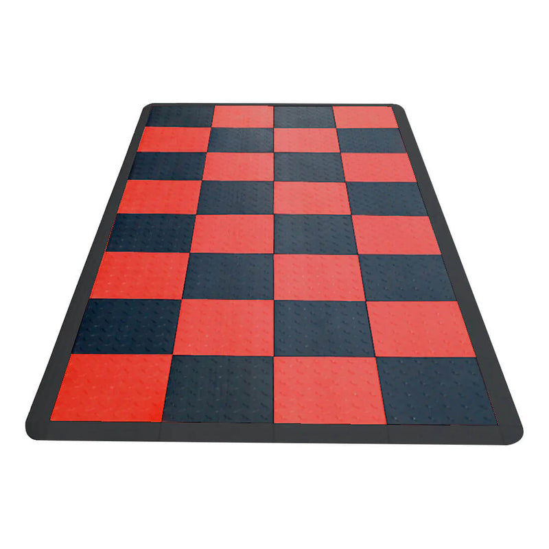 Speedway Tile Checkered Motorcycle Garage Floor Tile Mat / Pad (Black / Red)