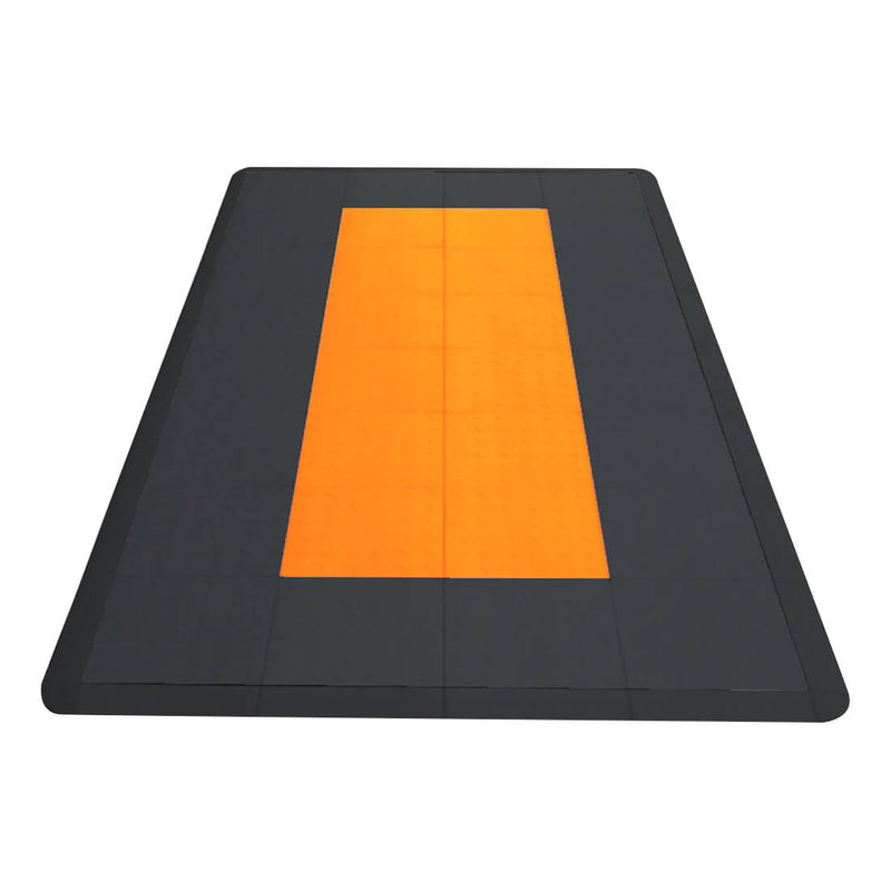 Speedway Tile Motorcycle Garage Floor Tile Mat / Pad (Black / Orange)