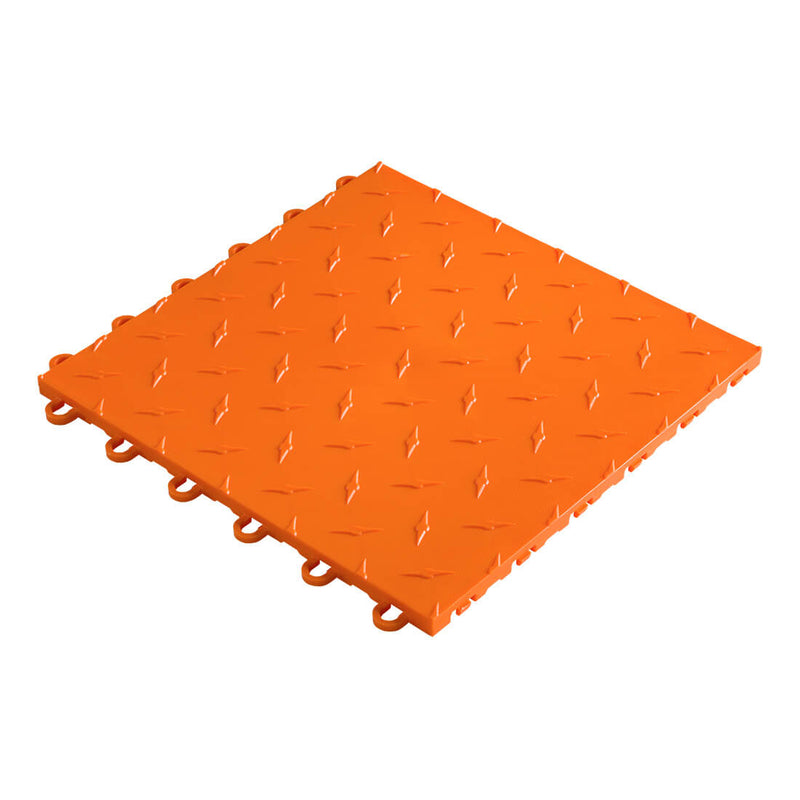 Speedway Tile Checkered Motorcycle Garage Floor Tile Mat / Pad (Black / Orange)