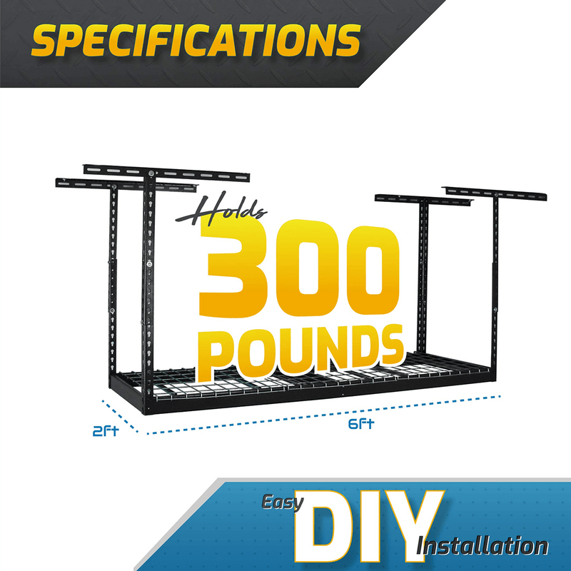 MonsterRAX 2' x 6' Overhead Storage Rack with 12-24-Inch Drop (Hammertone)