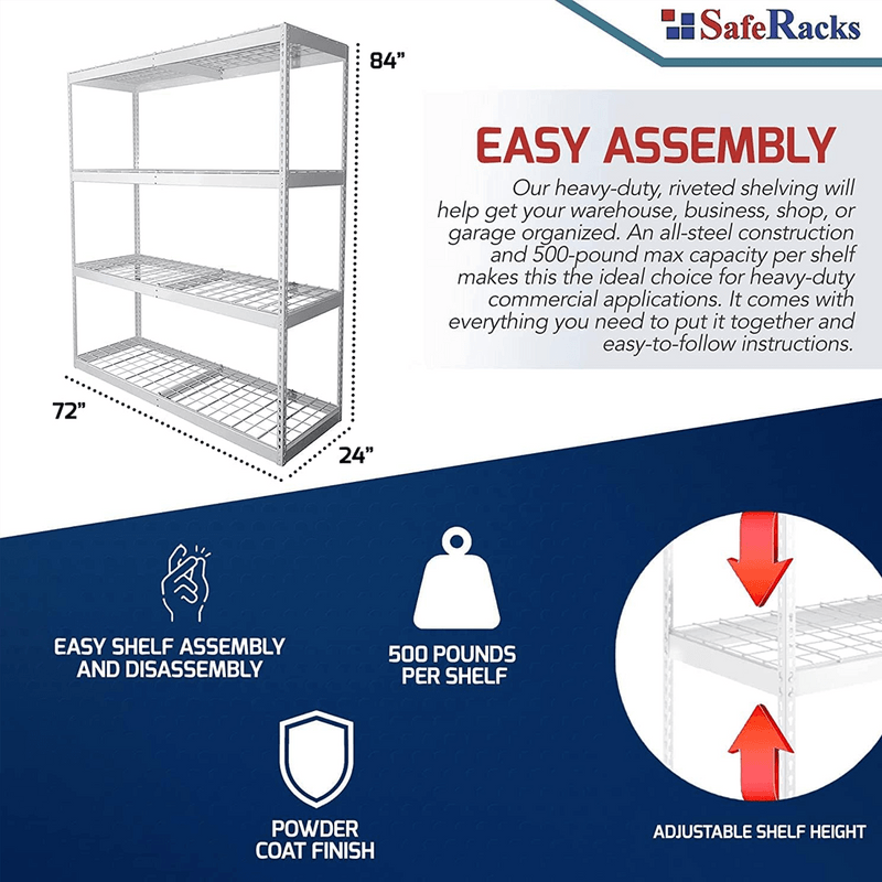 MonsterRAX 24" x 72" x 84" Heavy-Duty Garage Rack Shelving (White)