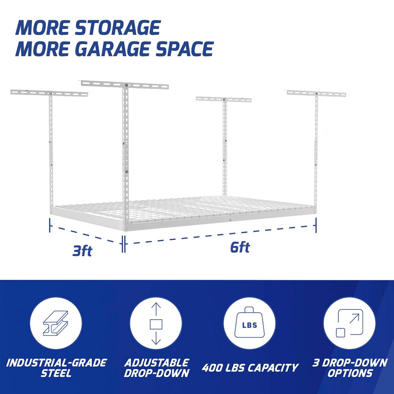 MonsterRAX 3' x 6' Overhead Storage Rack with 24-45-Inch Drop (Hammertone)