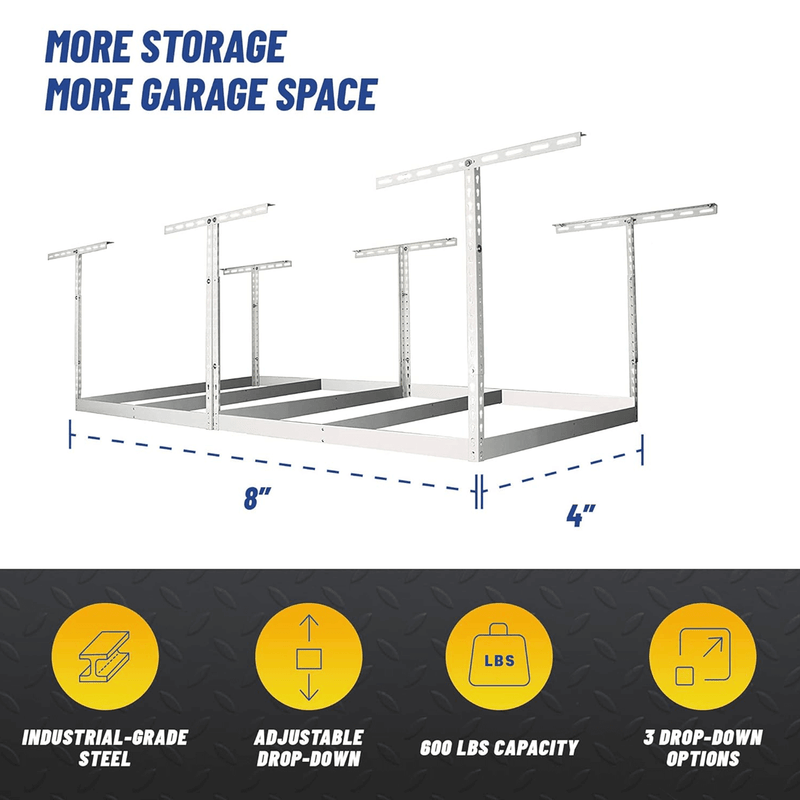 SafeRacks 4' x 8' Overhead Storage Rack Frame Kit with 12-24-Inch Drop (Hammertone)