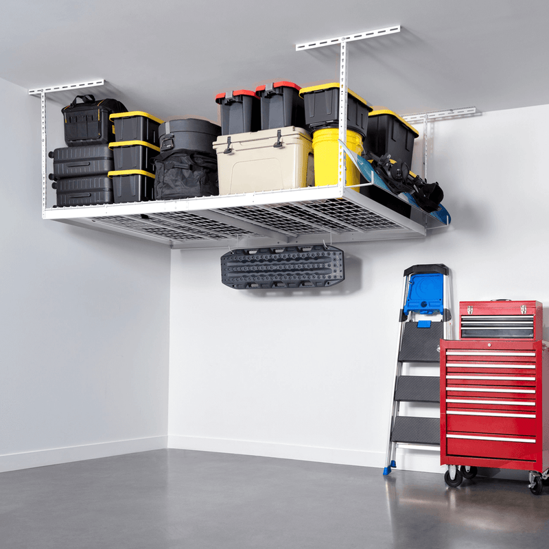 SafeRacks 4' x 6' Overhead Storage Rack with 12-24-Inch Drop (White)
