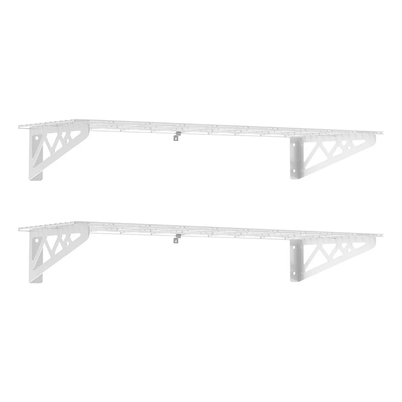 MonsterRAX 12" x 36" Wall Mounted Garage Shelves with Hooks (White)