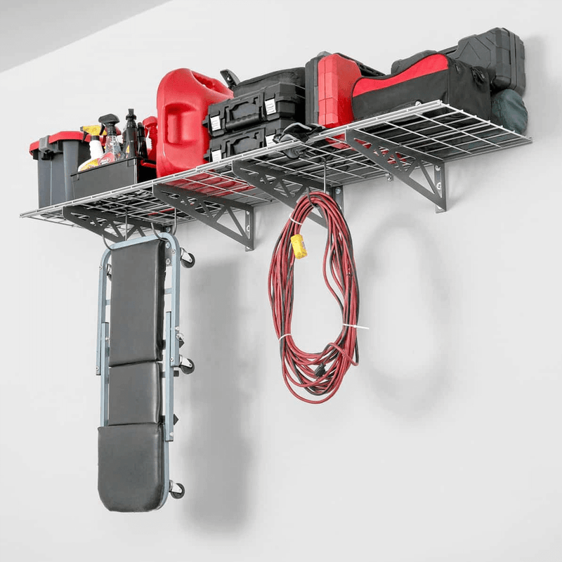 MonsterRAX 18" x 36" Wall Mounted Garage Shelves with Hooks (Hammertone)