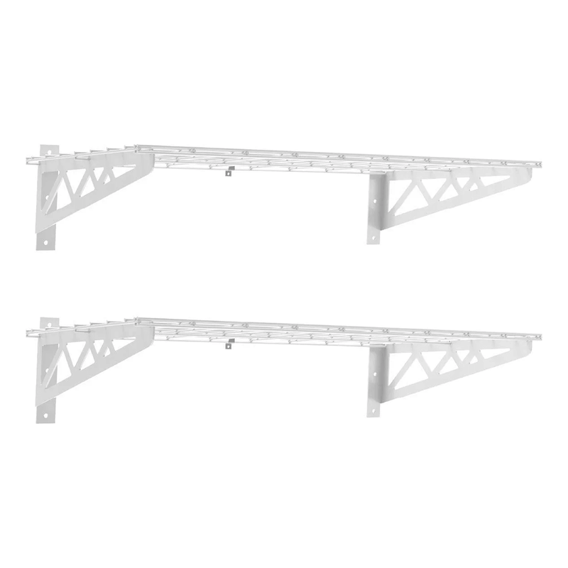 SafeRacks 18" x 36" Wall Mounted Garage Shelves with Hooks (White)