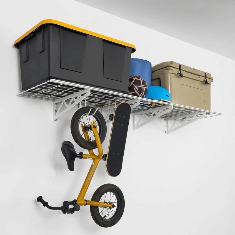 SafeRacks 18" x 36" Wall Mounted Garage Shelves with Hooks (White)