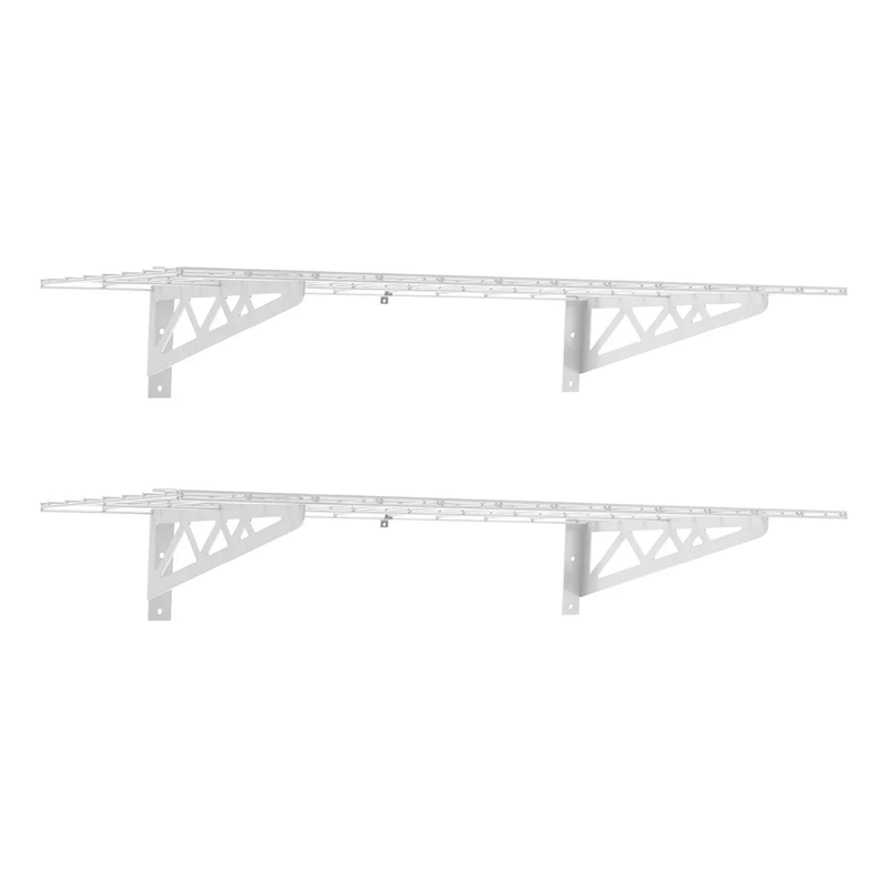 SafeRacks 18" x 48" Wall Mounted Garage Shelves with Hooks (White)