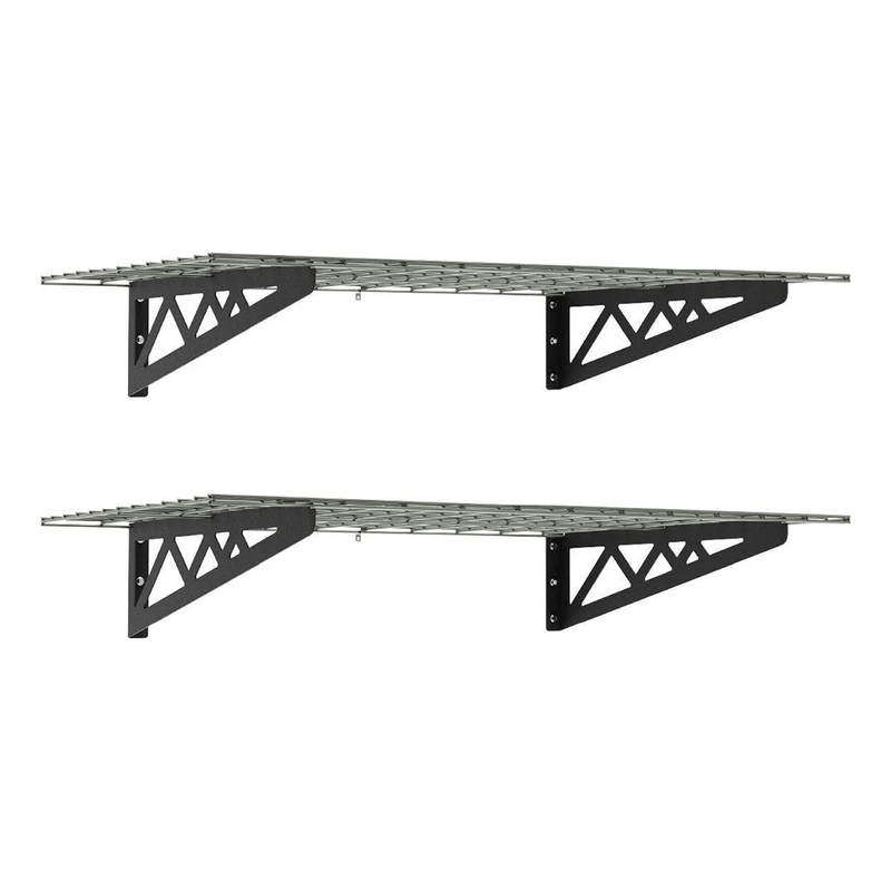 SafeRacks 24" x 48" Wall Mounted Garage Shelves with Hooks (Hammertone)