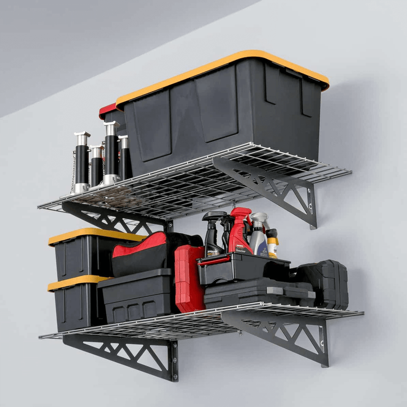 SafeRacks 24" x 48" Wall Mounted Garage Shelves with Hooks (Hammertone)