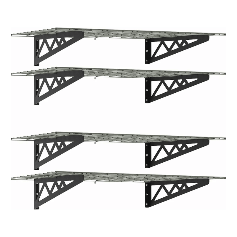 SafeRacks 24" x 48" Wall Mounted Garage Shelving with Hooks (Hammertone)