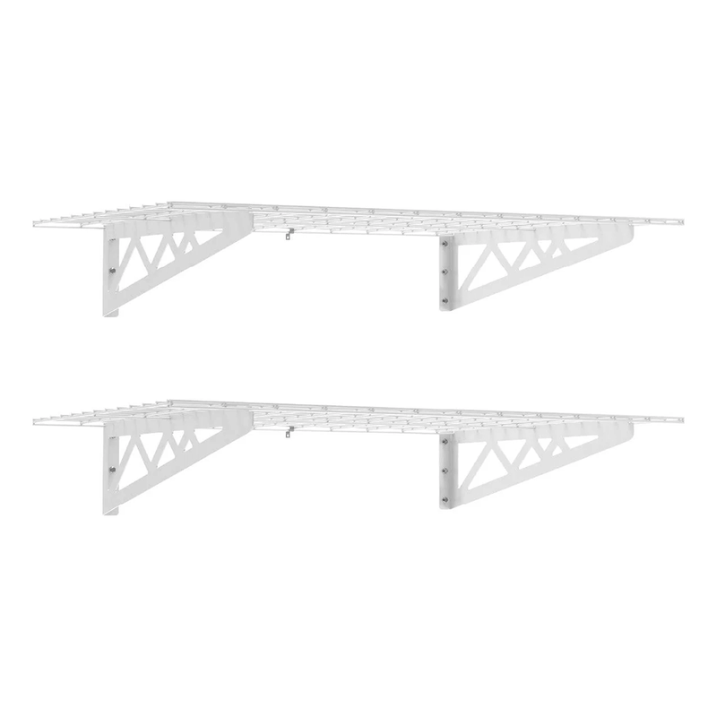 MonsterRAX 24" x 48" Wall Mounted Garage Shelves with Hooks (White)
