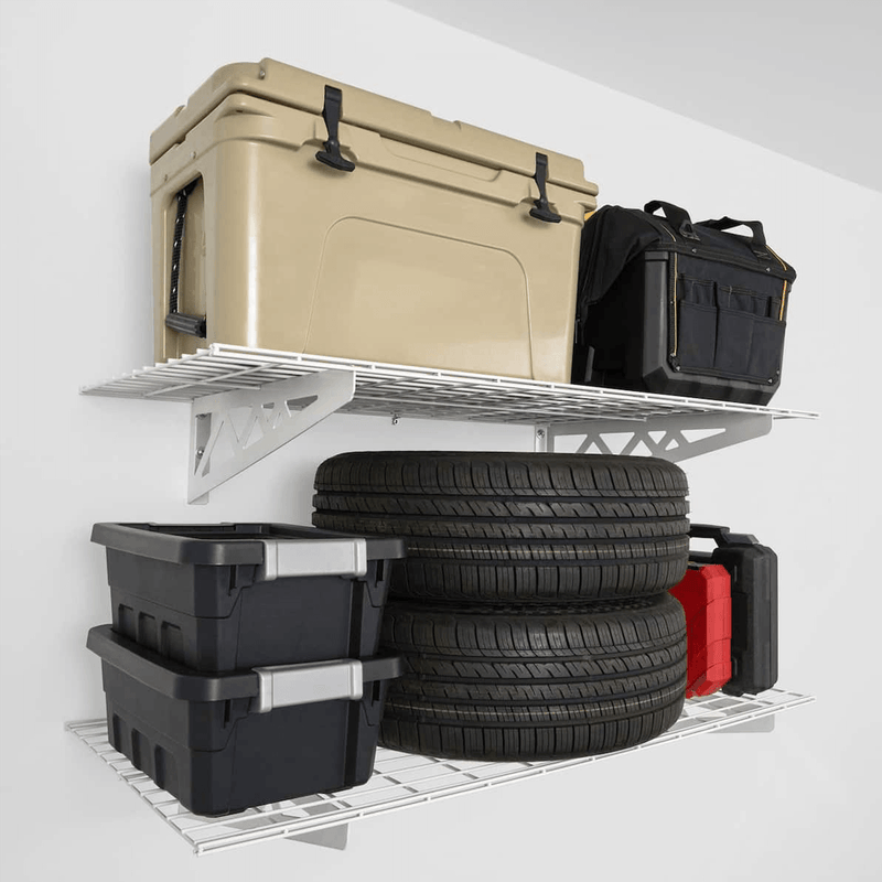MonsterRAX 24" x 48" Wall Mounted Garage Shelves with Hooks (White)