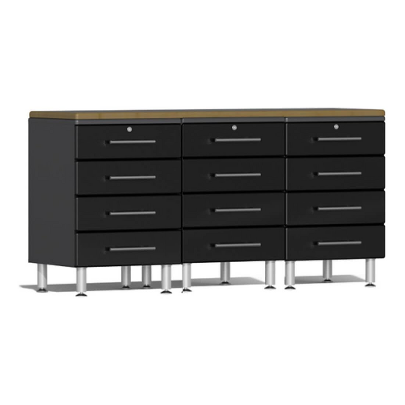 Ulti-MATE Garage 4-Piece Workstation Set with Bamboo Worktop in Midnight Black Metallic