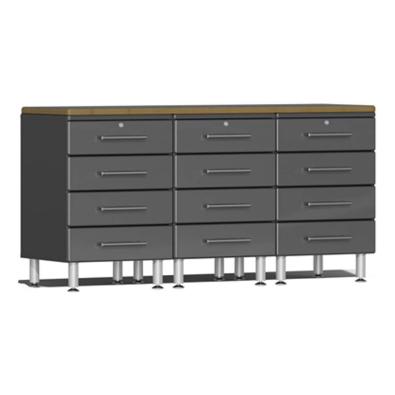 Ulti-MATE Garage 4-Piece Workstation Set with Bamboo Worktop in Graphite Grey Metallic