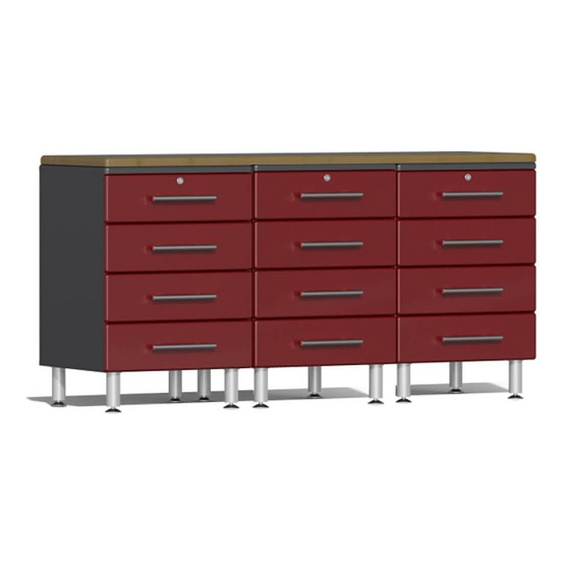 Ulti-MATE Garage 4-Piece Workstation Set with Bamboo Worktop in Ruby Red Metallic