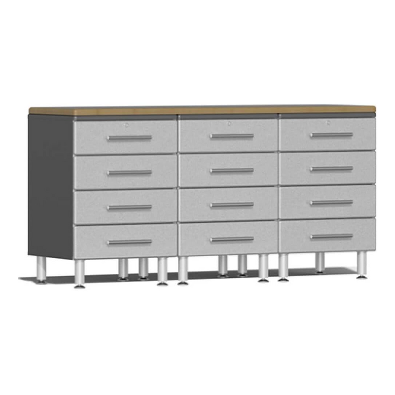 Ulti-MATE Garage 4-Piece Workstation Set with Bamboo Worktop in Stardust Silver Metallic