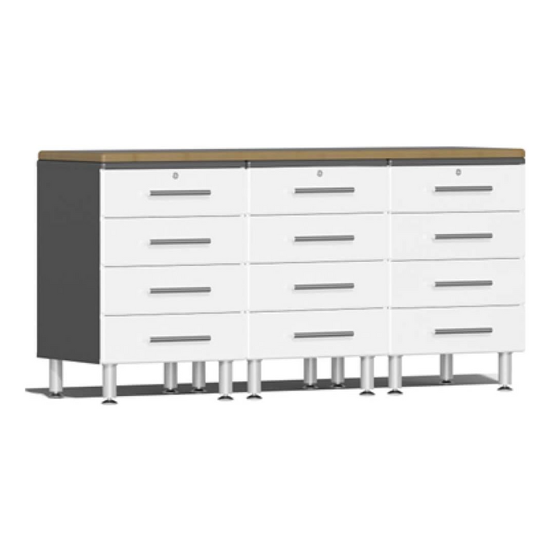 Ulti-MATE Garage 4-Piece Workstation Set with Bamboo Worktop in Starfire White Metallic