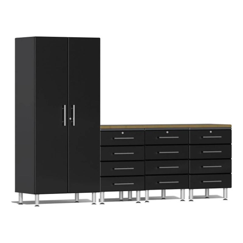 Ulti-MATE Garage 5-Piece Cabinet System with Bamboo Worktop in Midnight Black Metallic