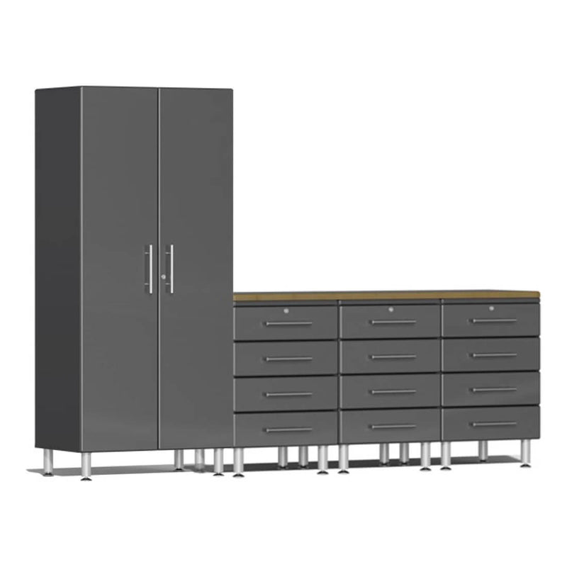 Ulti-MATE Garage 5-Piece Garage Cabinet System with Bamboo Worktop in Graphite Grey Metallic