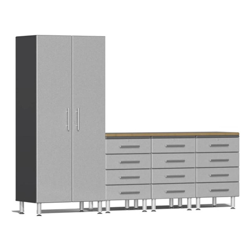 Ulti-MATE Garage 5-Piece Garage Cabinet System with Bamboo Worktop in Stardust Silver Metallic