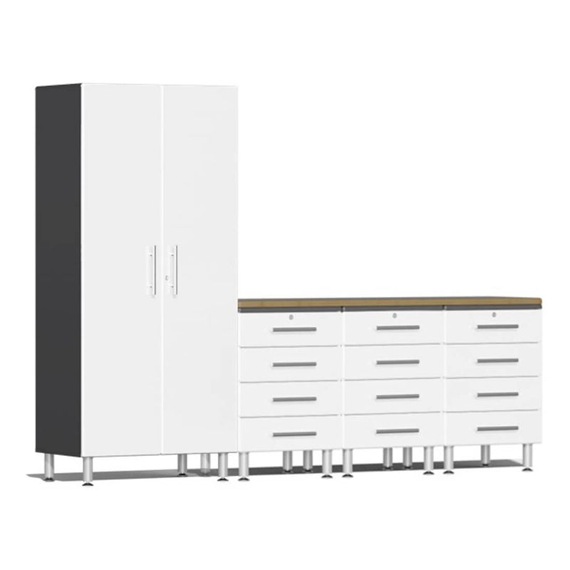 Ulti-MATE Garage 5-Piece Garage Cabinet System with Bamboo Worktop in Starfire White Metallic