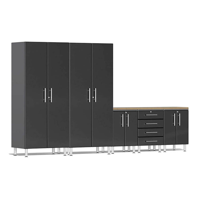 Ulti-MATE Garage 6-Piece Garage Cabinet System with Bamboo Worktop in Midnight Black Metallic