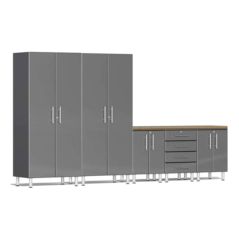 Ulti-MATE Garage 6-Piece Garage Cabinet System with Bamboo Worktop in Graphite Grey Metallic