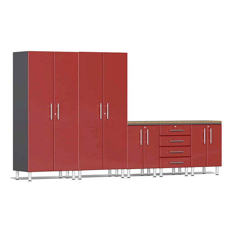 Ulti-MATE Garage 6-Piece Garage Cabinet System with Bamboo Worktop in Ruby Red Metallic