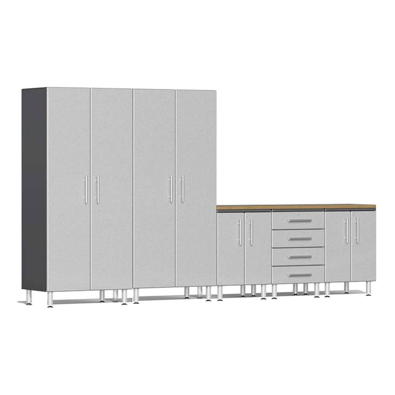 Ulti-MATE Garage 6-Piece Garage Cabinet System with Bamboo Worktop in Stardust Silver Metallic