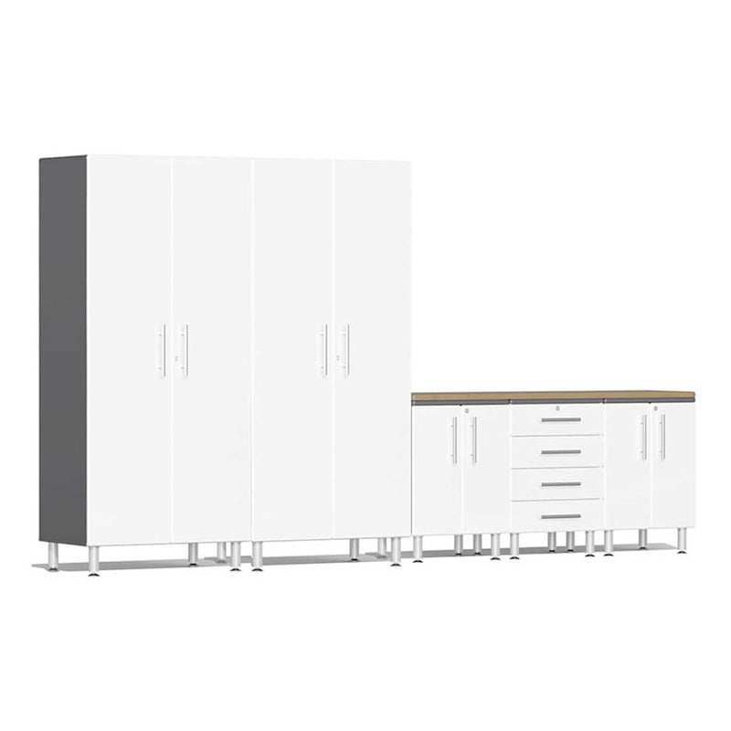 Ulti-MATE Garage 6-Piece Garage Cabinet System with Bamboo Worktop in Starfire White Metallic